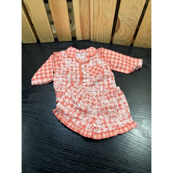 American Girl Doll Cloths TENNEY GRANT Gingham Pajamas PJs Set Shorts & L/S Top - Picture 2 of 6